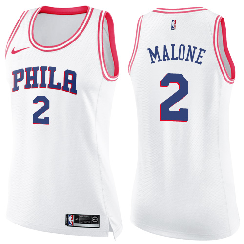Women's Nike Philadelphia 76ers #2 Moses Malone Swingman White/Pink Fashion NBA Jersey
