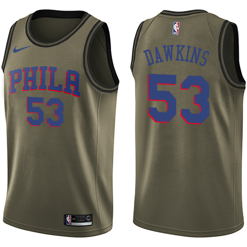 Men's Nike Philadelphia 76ers #53 Darryl Dawkins Swingman Green Salute to Service NBA Jersey
