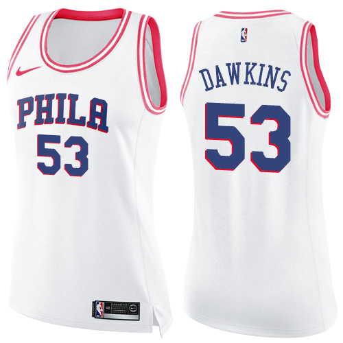 Women's Nike Philadelphia 76ers #53 Darryl Dawkins Swingman White/Pink Fashion NBA Jersey