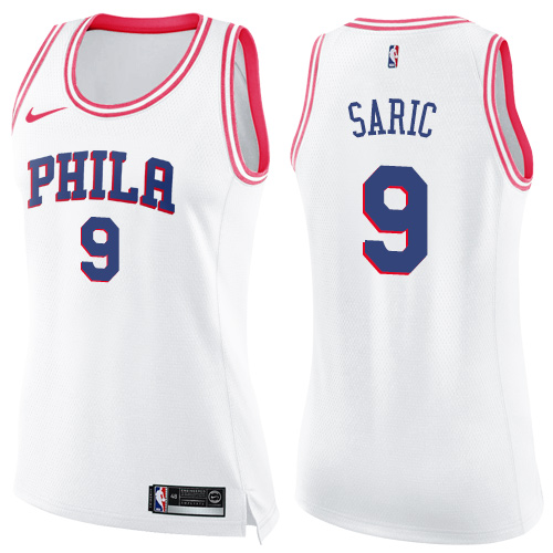 Women's Nike Philadelphia 76ers #9 Dario Saric Swingman White/Pink Fashion NBA Jersey