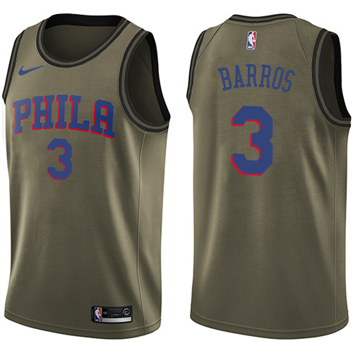 Men's Nike Philadelphia 76ers #3 Dana Barros Swingman Green Salute to Service NBA Jersey