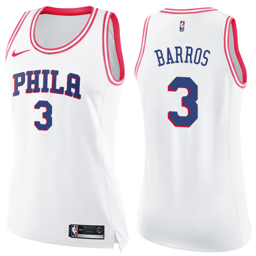 Women's Nike Philadelphia 76ers #3 Dana Barros Swingman White/Pink Fashion NBA Jersey