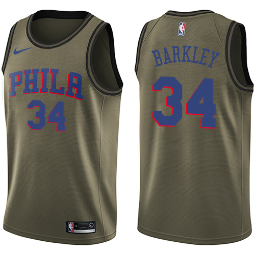 Men's Nike Philadelphia 76ers #34 Charles Barkley Swingman Green Salute to Service NBA Jersey