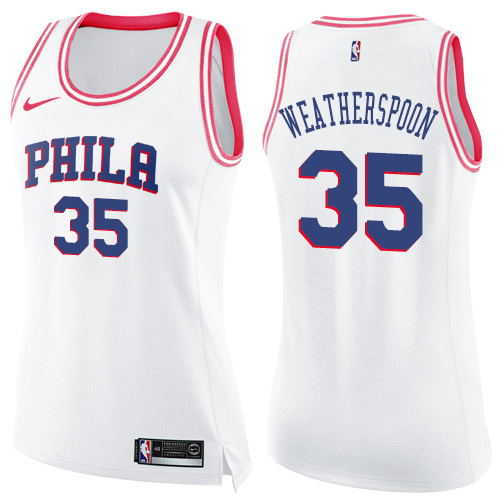 Women's Nike Philadelphia 76ers #35 Clarence Weatherspoon Swingman White/Pink Fashion NBA Jersey