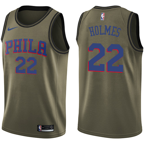Men's Nike Philadelphia 76ers #22 Richaun Holmes Swingman Green Salute to Service NBA Jersey