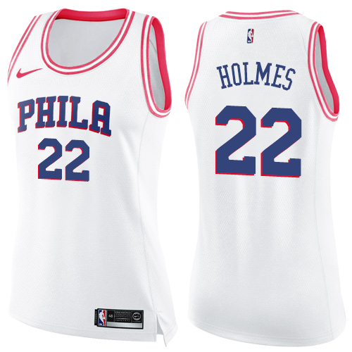 Women's Nike Philadelphia 76ers #22 Richaun Holmes Swingman White/Pink Fashion NBA Jersey