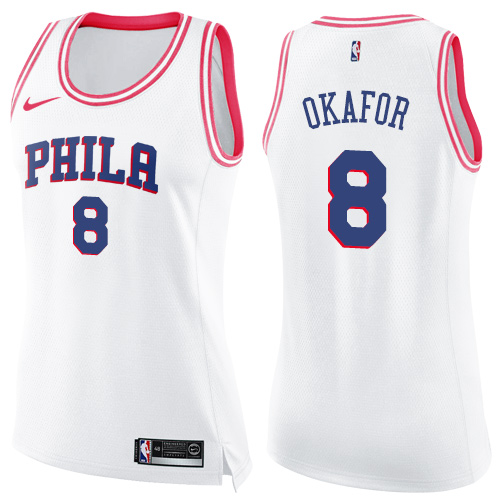 Women's Nike Philadelphia 76ers #8 Jahlil Okafor Swingman White/Pink Fashion NBA Jersey