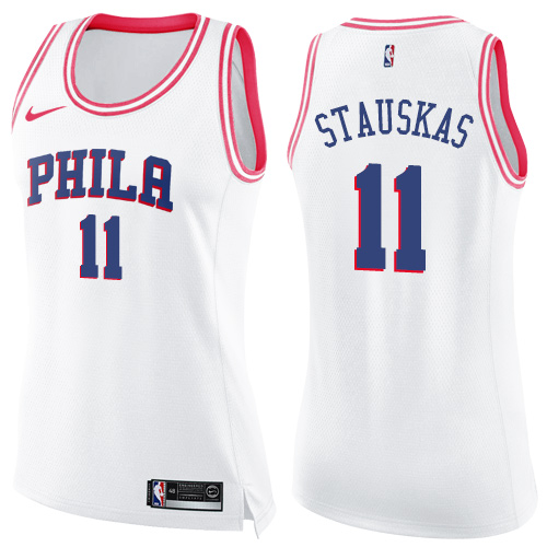 Women's Nike Philadelphia 76ers #11 Nik Stauskas Swingman White/Pink Fashion NBA Jersey