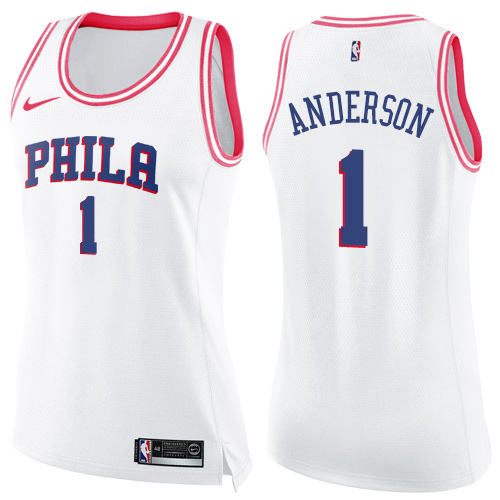 Women's Nike Philadelphia 76ers #1 Justin Anderson Swingman White/Pink Fashion NBA Jersey