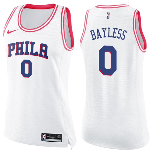 Women's Nike Philadelphia 76ers #0 Jerryd Bayless Swingman White/Pink Fashion NBA Jersey