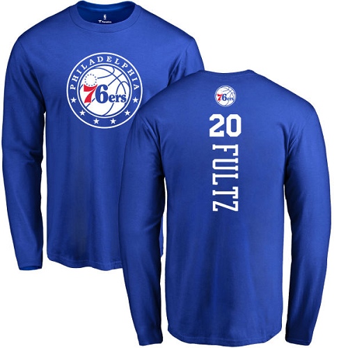 NBA Nike Philadelphia 76ers #20 Markelle Fultz Royal Blue Backer Long Sleeve T-Shirt