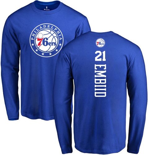 NBA Nike Philadelphia 76ers #21 Joel Embiid Royal Blue Backer Long Sleeve T-Shirt