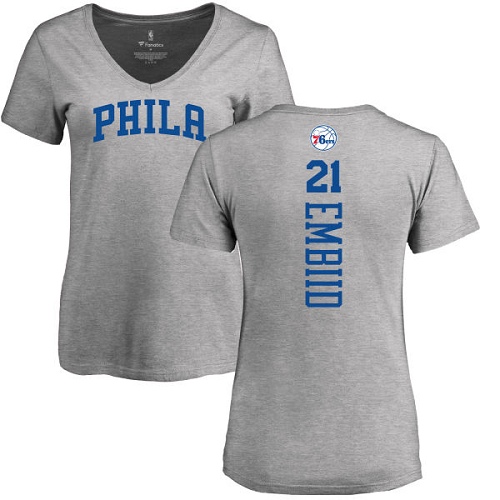NBA Women's Nike Philadelphia 76ers #21 Joel Embiid Ash Backer T-Shirt