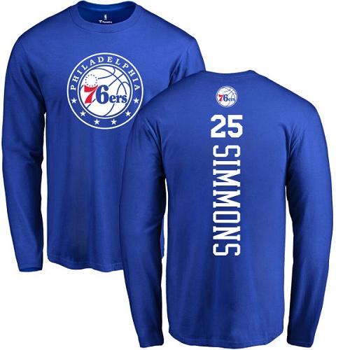 NBA Nike Philadelphia 76ers #25 Ben Simmons Royal Blue Backer Long Sleeve T-Shirt