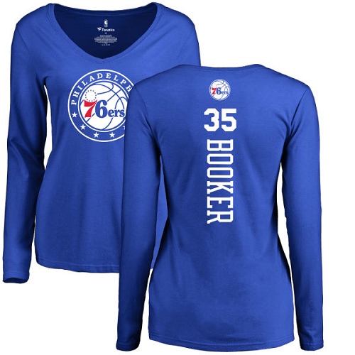 NBA Women's Nike Philadelphia 76ers #35 Trevor Booker Royal Blue Backer Long Sleeve T-Shirt