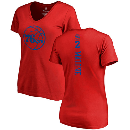 NBA Women's Nike Philadelphia 76ers #2 Moses Malone Red One Color Backer Slim-Fit V-Neck T-Shirt