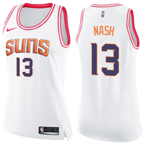 Women's Nike Phoenix Suns #13 Steve Nash Swingman White/Pink Fashion NBA Jersey