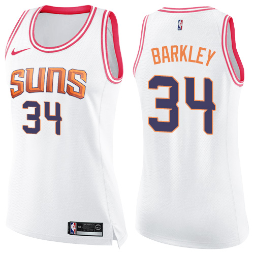 Women's Nike Phoenix Suns #34 Charles Barkley Swingman White/Pink Fashion NBA Jersey