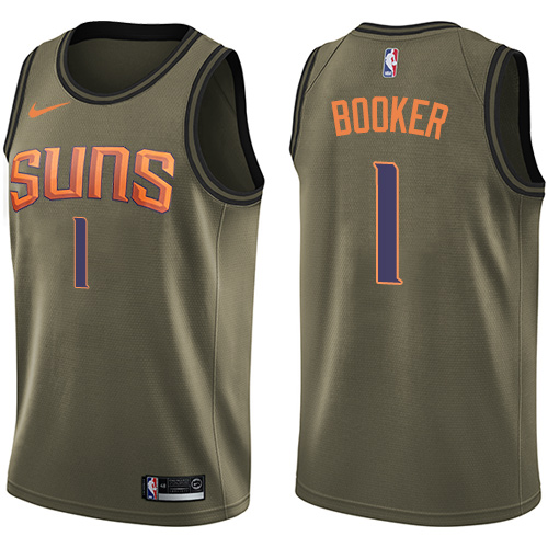Men's Nike Phoenix Suns #1 Devin Booker Swingman Green Salute to Service NBA Jersey