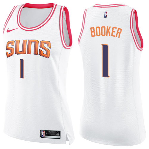 Women's Nike Phoenix Suns #1 Devin Booker Swingman White/Pink Fashion NBA Jersey