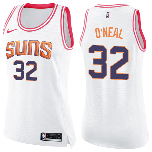 Women's Nike Phoenix Suns #32 Shaquille O'Neal Swingman White/Pink Fashion NBA Jersey