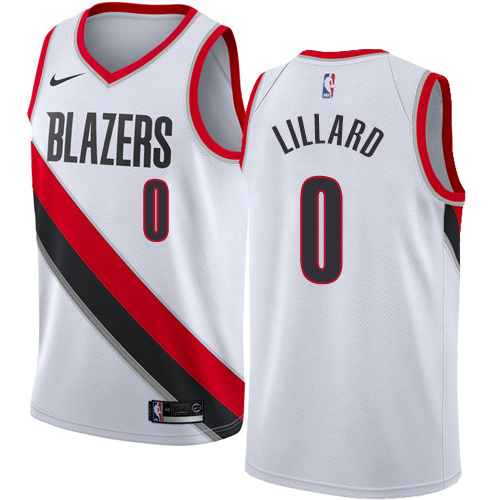 Men's Nike Portland Trail Blazers #0 Damian Lillard Authentic White Home NBA Jersey - Association Edition