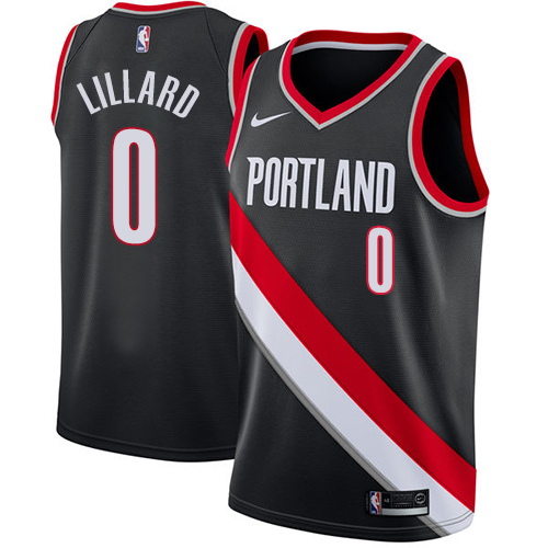 Men's Nike Portland Trail Blazers #0 Damian Lillard Swingman Black Road NBA Jersey - Icon Edition