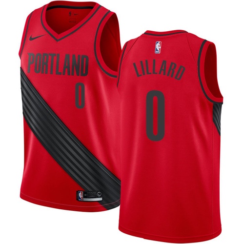 Men's Nike Portland Trail Blazers #0 Damian Lillard Authentic Red Alternate NBA Jersey Statement Edition