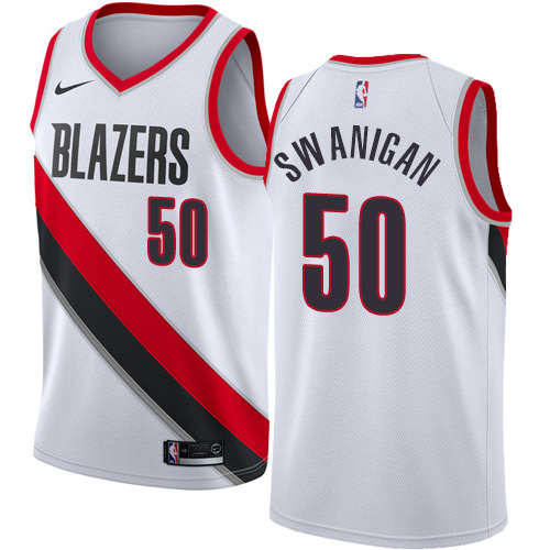 Men's Nike Portland Trail Blazers #50 Caleb Swanigan Authentic White Home NBA Jersey - Association Edition