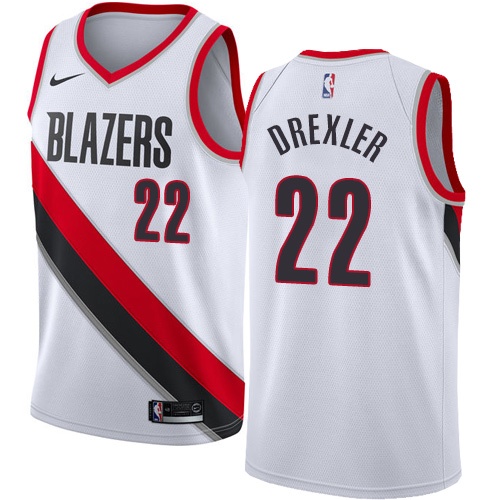 Men's Nike Portland Trail Blazers #22 Clyde Drexler Authentic White Home NBA Jersey - Association Edition