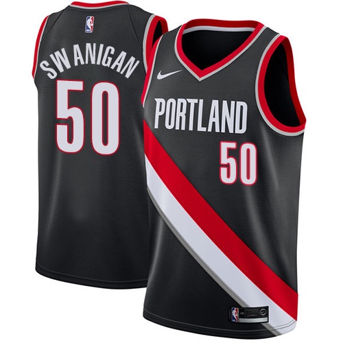 Women's Nike Portland Trail Blazers #50 Caleb Swanigan Swingman Black Road NBA Jersey - Icon Edition