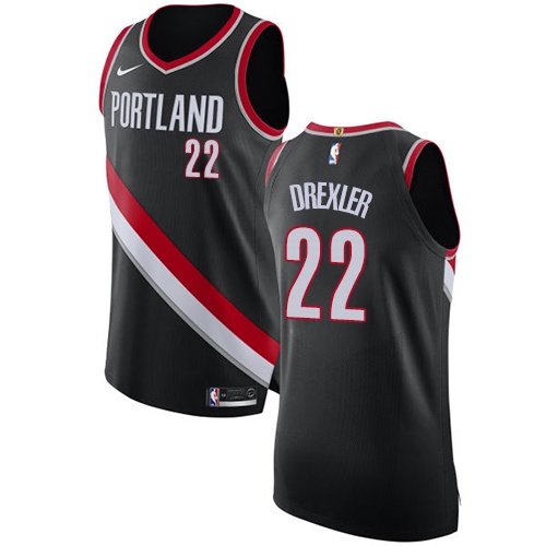 Youth Nike Portland Trail Blazers #22 Clyde Drexler Authentic Black Road NBA Jersey - Icon Edition