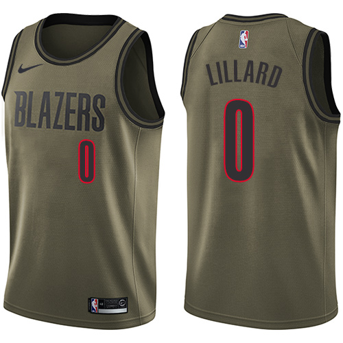 Men's Nike Portland Trail Blazers #0 Damian Lillard Swingman Green Salute to Service NBA Jersey