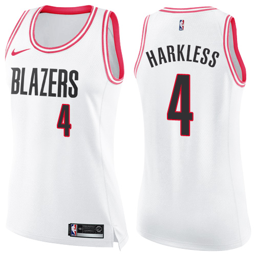 Women's Nike Portland Trail Blazers #4 Moe Harkless Swingman White/Pink Fashion NBA Jersey