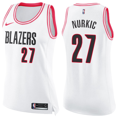 Women's Nike Portland Trail Blazers #27 Jusuf Nurkic Swingman White/Pink Fashion NBA Jersey