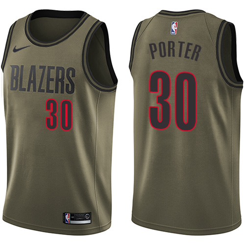 Men's Nike Portland Trail Blazers #30 Terry Porter Swingman Green Salute to Service NBA Jersey