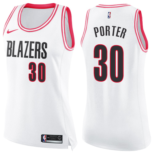 Women's Nike Portland Trail Blazers #30 Terry Porter Swingman White/Pink Fashion NBA Jersey