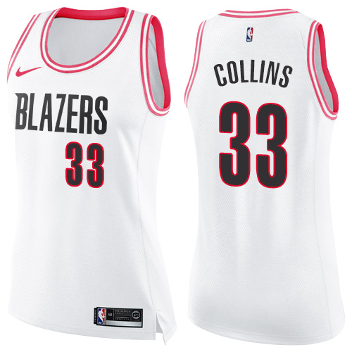 Women's Nike Portland Trail Blazers #33 Zach Collins Swingman White/Pink Fashion NBA Jersey