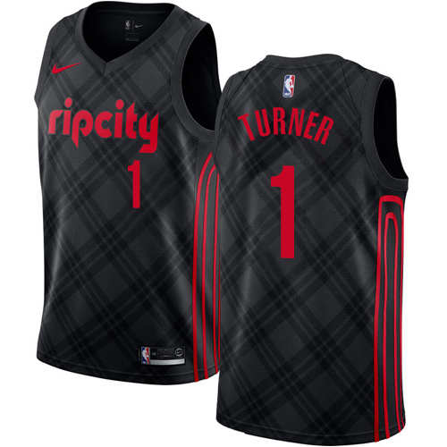 Men's Nike Portland Trail Blazers #1 Evan Turner Authentic Black NBA Jersey - City Edition