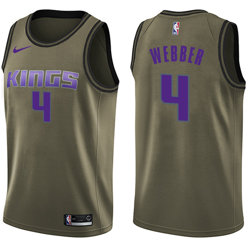 Men's Nike Sacramento Kings #4 Chris Webber Swingman Green Salute to Service NBA Jersey