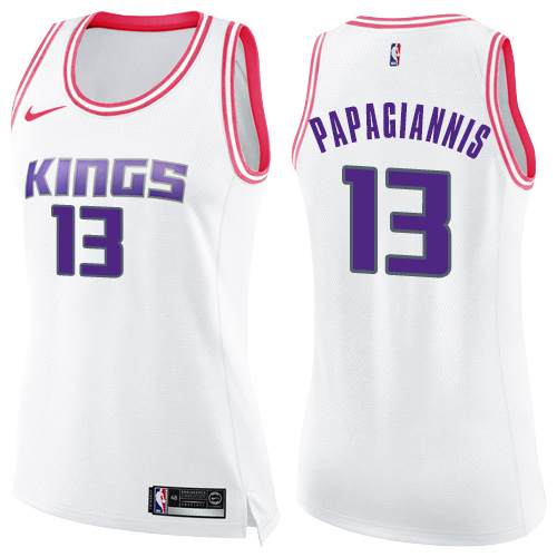 Women's Nike Sacramento Kings #13 Georgios Papagiannis Swingman White/Pink Fashion NBA Jersey