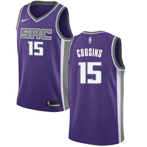 Youth Nike Sacramento Kings #15 DeMarcus Cousins Authentic Purple Road NBA Jersey - Icon Edition