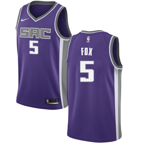 Youth Nike Sacramento Kings #5 De'Aaron Fox Swingman Purple Road NBA Jersey - Icon Edition