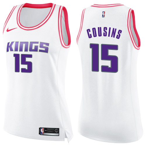 Women's Nike Sacramento Kings #15 DeMarcus Cousins Swingman White/Pink Fashion NBA Jersey