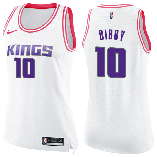 Women's Nike Sacramento Kings #10 Mike Bibby Swingman White/Pink Fashion NBA Jersey