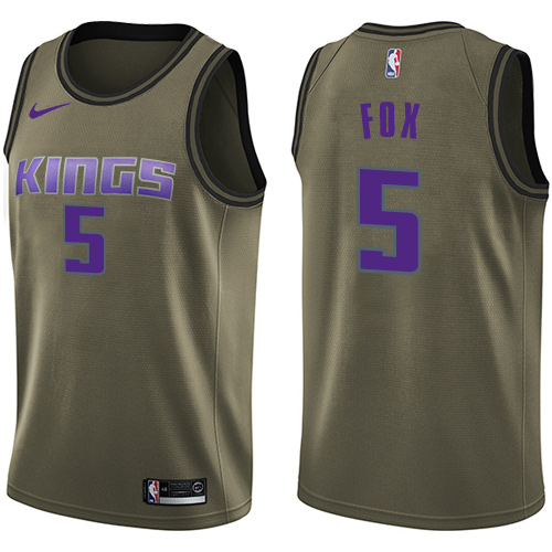 Men's Nike Sacramento Kings #5 De'Aaron Fox Swingman Green Salute to Service NBA Jersey