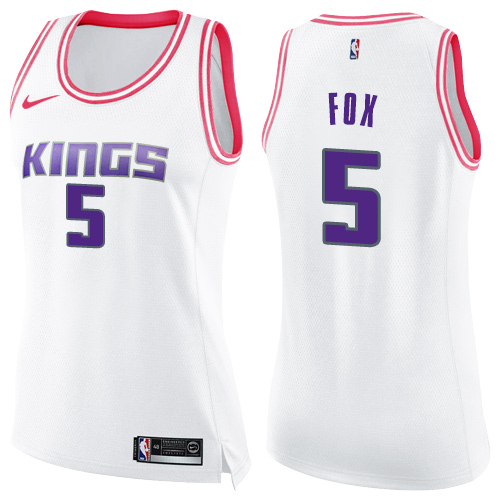 Women's Nike Sacramento Kings #5 De'Aaron Fox Swingman White/Pink Fashion NBA Jersey
