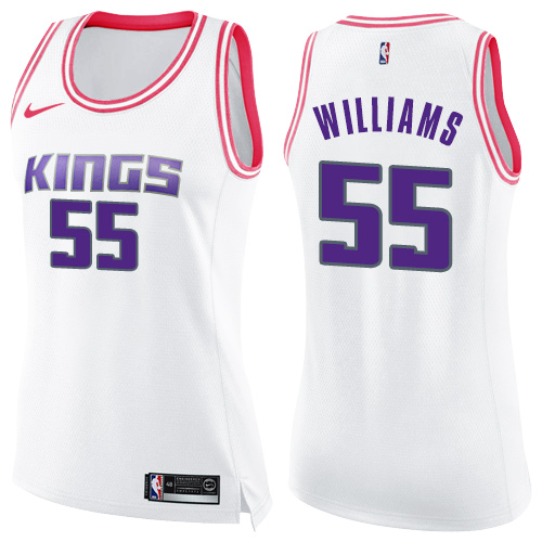 Women's Nike Sacramento Kings #55 Jason Williams Swingman White/Pink Fashion NBA Jersey