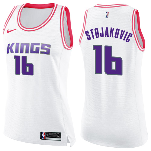 Women's Nike Sacramento Kings #16 Peja Stojakovic Swingman White/Pink Fashion NBA Jersey