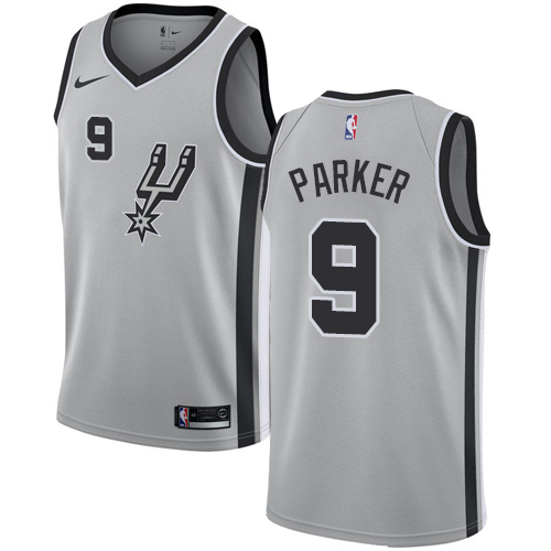 Men's Nike San Antonio Spurs #9 Tony Parker Authentic Silver Alternate NBA Jersey Statement Edition